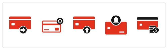 A set of 5 Business icons as send card, card settings, upload card vector