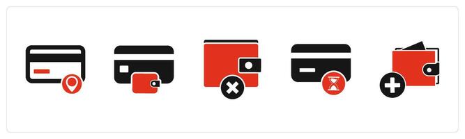 A set of 5 Business icons as card location, shopping wallet, no money vector