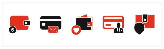 A set of 5 Business icons as wallet, card message, favorite wallet vector