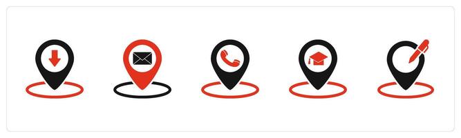 A set of 5 Business icons as pin, message location, call location vector
