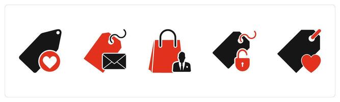 A set of 5 Business icons as favorite tag, message tag, shop owner vector