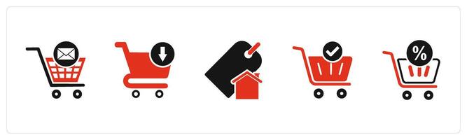 A set of 5 Business icons as cart message, upload cart, home tag vector