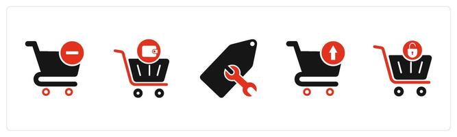 A set of 5 Business icons as remove cart, shopping cart, repair tag vector