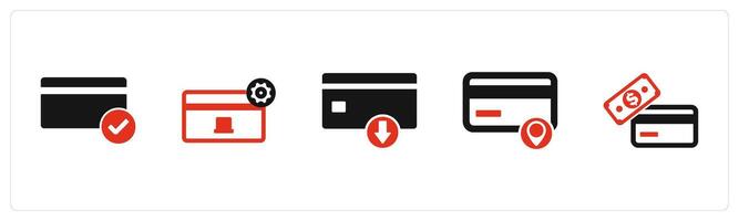 A set of 5 Business icons as approved card, card settings, download card vector