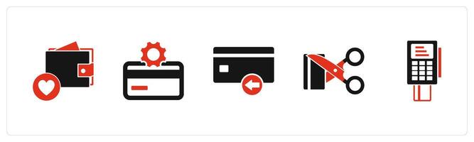 A set of 5 Business icons as favorite wallet, card setting, received card vector