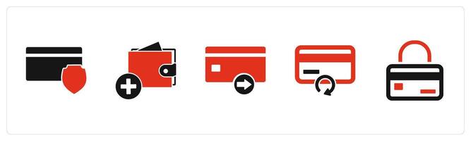 A set of 5 Business icons as card security, add to wallet, send card vector