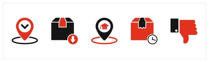 A set of 5 Business icons as location, delivery returned, university location vector