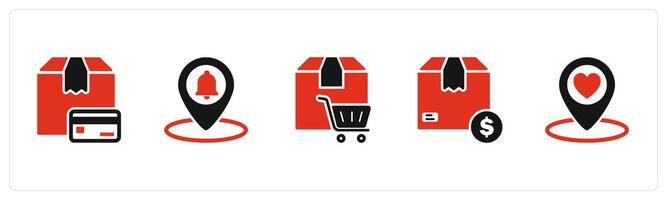A set of 5 Business icons as card delivery, location notification, cart order vector