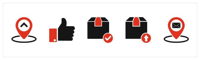 A set of 5 Business icons as location, thumbs up, delivered vector