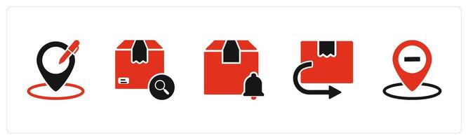 A set of 5 Business icons as edit location, search order, delivery notification vector