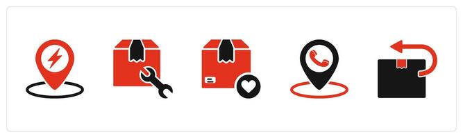 A set of 5 Business icons as location, delivery settings, love box vector
