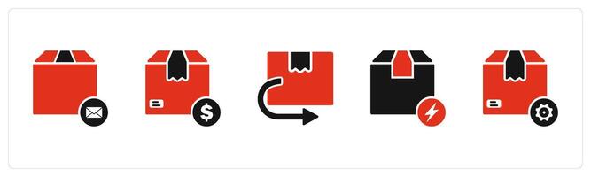 A set of 5 Business icons as order email, shipping cost, return parcel vector