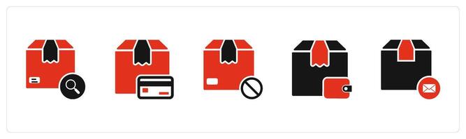 A set of 5 Business icons as search order, card delivery, delivery prohibited vector