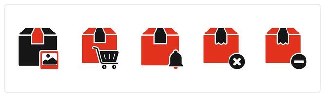 A set of 5 Business icons as item exhibition, cart order, delivery notification vector