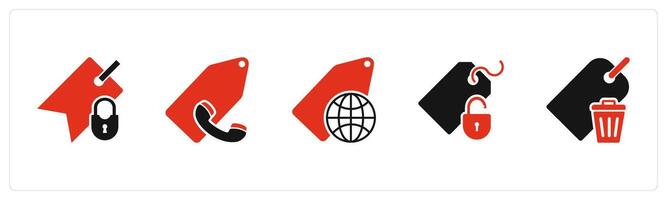 A set of 5 Business icons as tag security, call tag, global tag vector