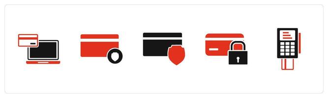 A set of 5 Business icons as online payment, card security, card swipe machine vector