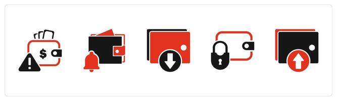 A set of 5 Business icons as wallet maintenance, wallet notification, download wallet vector