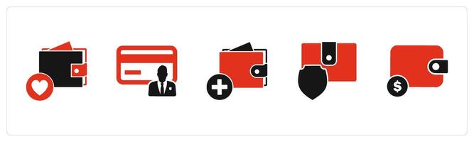 A set of 5 Business icons as favorite wallet, card owner, add to wallet vector