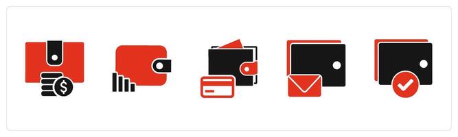 A set of 5 Business icons as wallet, revenue wallet, card payment vector