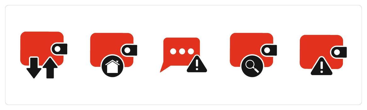 un conjunto de 5 5 negocio íconos como sincronizar billetera, dinero billetera, mensaje error vector