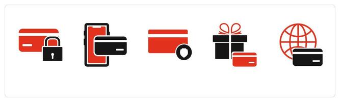 A set of 5 Business icons as card security, gift shopping, global card vector