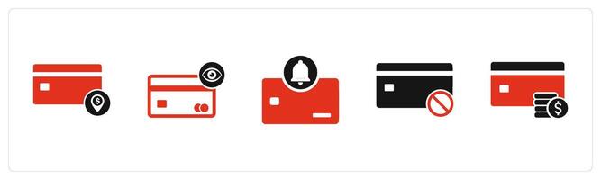 A set of 5 Business icons as card payment, view card, card notification vector