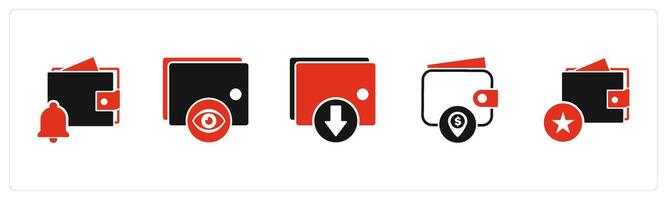 A set of 5 Business icons as wallet notofication, view wallet, download wallet vector