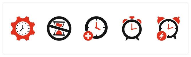 A set of 5 business icons as time management, no patience, add time vector