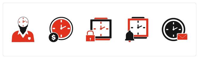 A set of 5 business icons as time management, time is money, time security vector