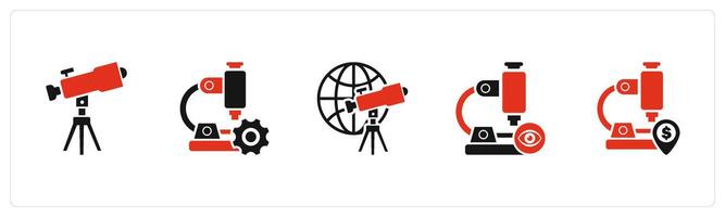 A set of 5 business icons as telescope, microscope settings, view microscope vector