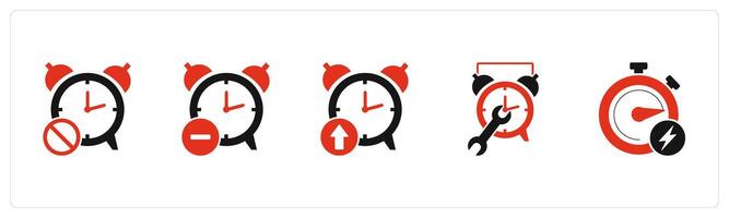 A set of 5 business icons as time prohibited, reduce time, up time vector