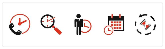 A set of 5 business icons as call on time, search time, punctuality vector