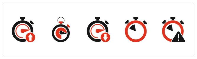 A set of 5 business icons as up time, speedometer, down time vector