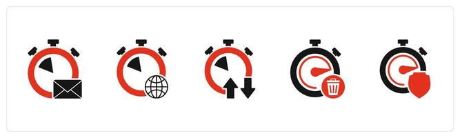 A set of 5 business icons as message time, global time, synchronize time vector