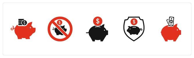 A set of 5 business icons as savings, savings prohibited, piggy bank vector