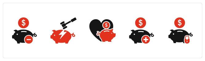A set of 5 business icons as remove savings, savings broken, favorite bank vector
