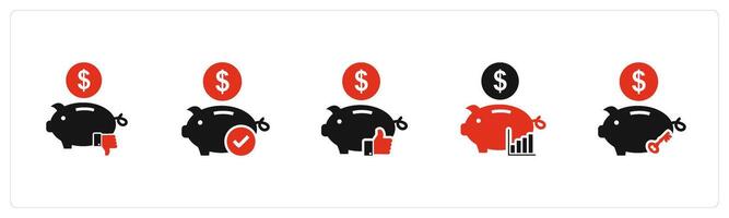 A set of 5 business icons as dislike bank, approve banking, like bank vector