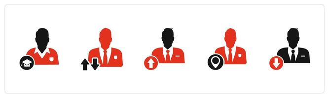 A set of 5 business icons as graduate man, synchronization profile, upload profile vector