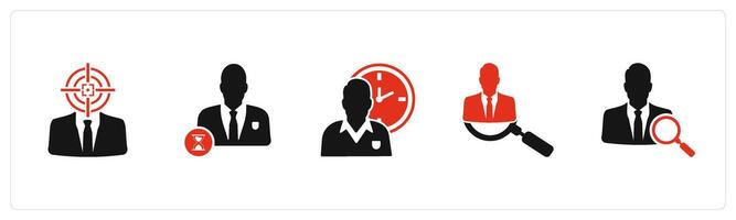 A set of 5 business icons as business target, time management, search employee vector