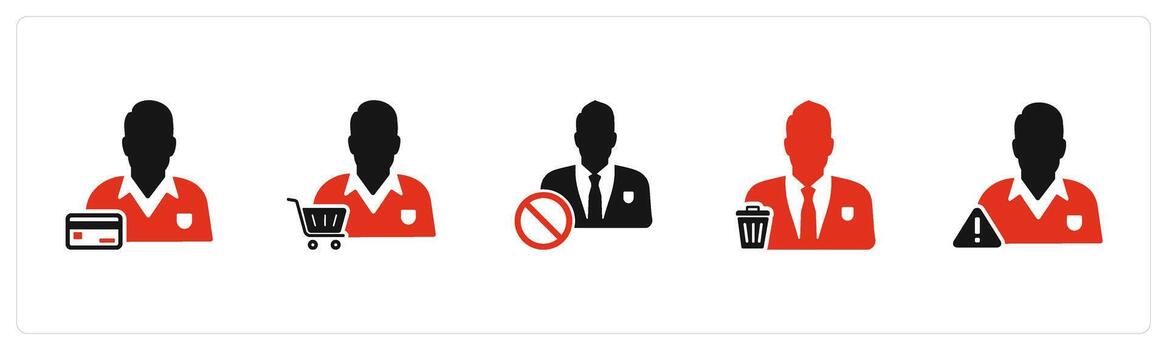 A set of 5 business icons as card owner, store owner, user prohibited vector
