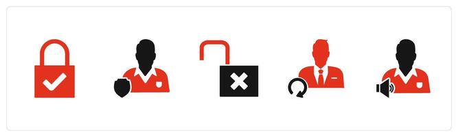 A set of 5 business icons as lock, user security, update user vector