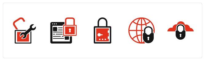A set of 5 business icons as settings, webpage security, lock vector