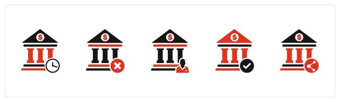 A set of 5 business icons as bank time, remove bank, bank owner vector