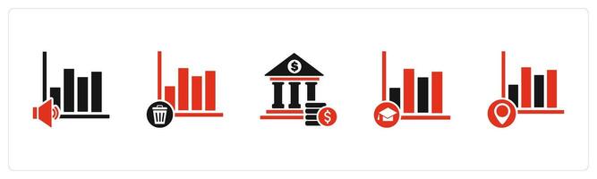 A set of 5 business icons as speaker graph, trash graph, financial institution vector
