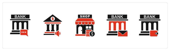A set of 5 business icons as bank message, bank speaker, revenue store vector