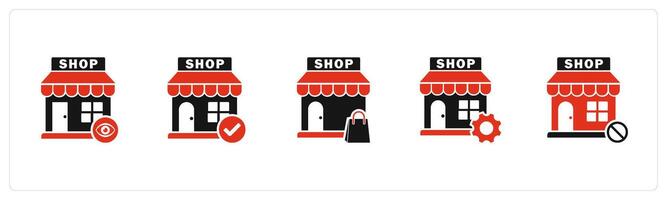A set of 5 business icons as view store, approve store, shopping bag vector