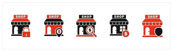 A set of 5 business icons as store security, revenue store, search store vector
