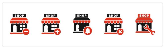 A set of 5 business icons as remove store, add store, store notification vector