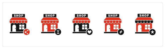A set of 5 business icons as share store, shopping time, favorite shopping vector