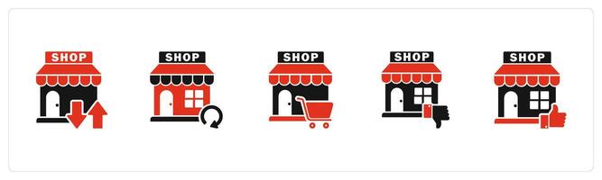 A set of 5 business icons as transformation store, update store, shopping trolley vector